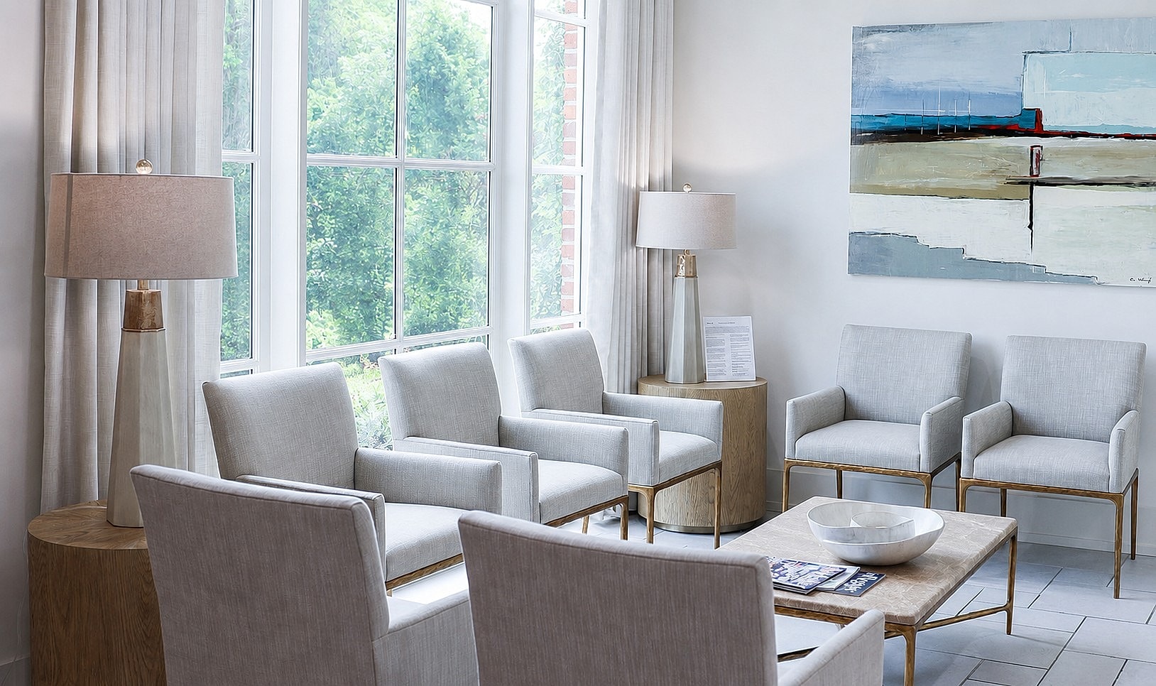 Modern living room with light gray furniture.